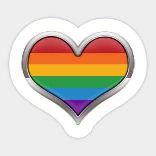 Large LGBT Rainbow Pride Flag Colored Heart with Chrome Frame Sticker